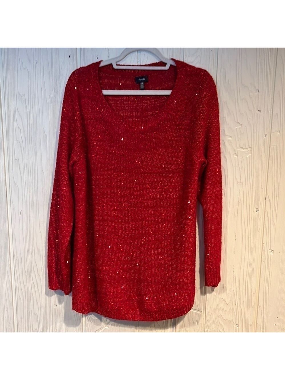 Rafaella Long Sleeve Red Sequin Sweater Size 1X